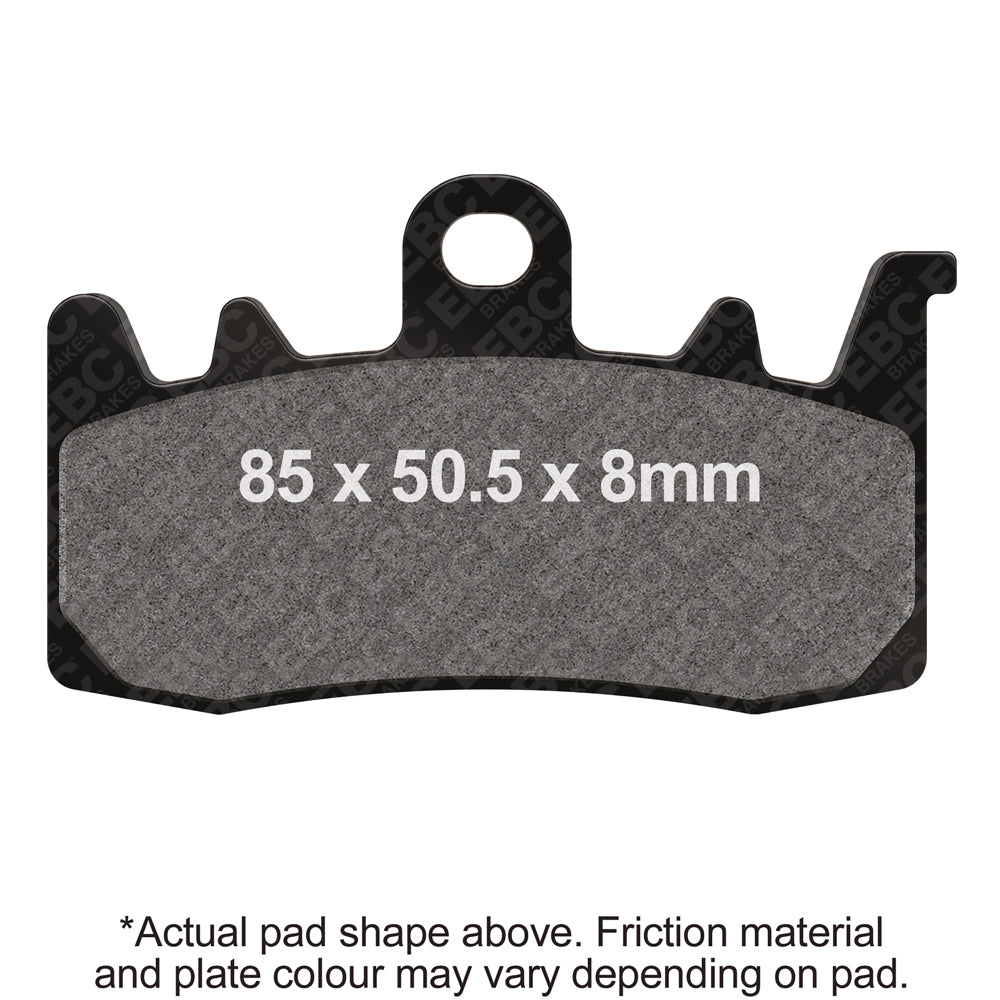 EBC FA630 系列煞車來令片外形尺寸圖,85 × 50.5 × 8 mm;摩擦材質與背板顏色依型號而異