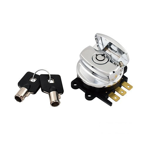 MotoTown Smooth FL-Style Round-Key Ignition Switch - Chrome - Black