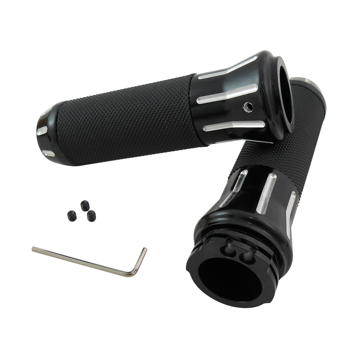 MotoTown Cobra Contrast-Cut Grip Set - Black / Clear Cut for 1 in. Cable-Throttle Handlebars (FG-100071)