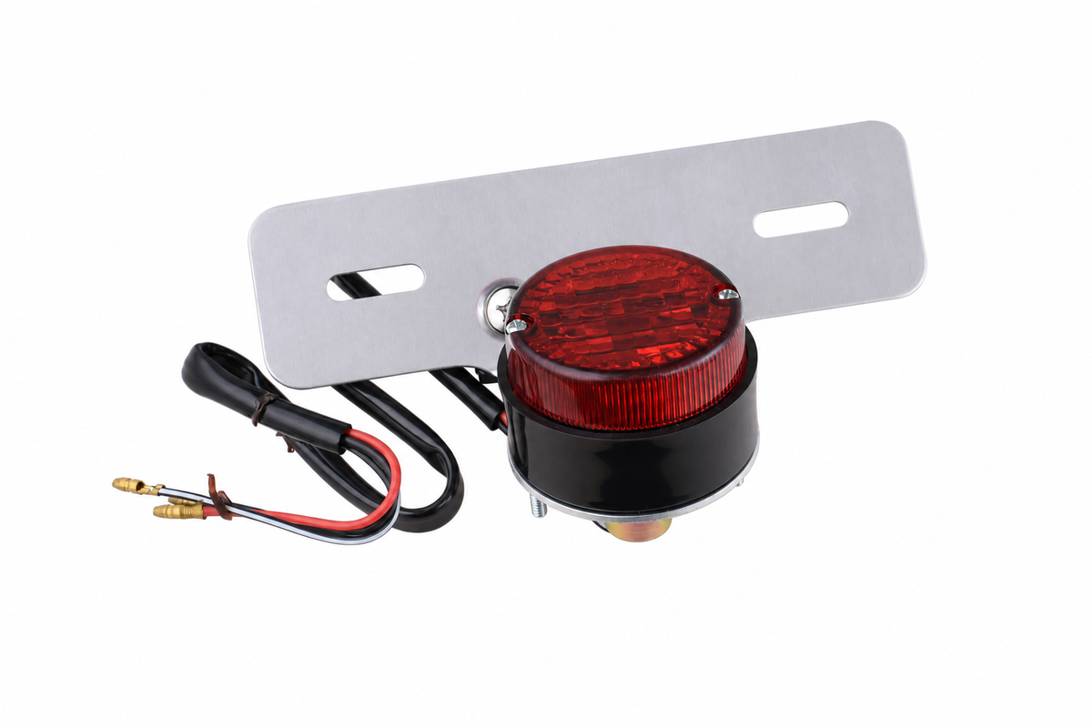 MotoTown 4 in. Round Taillight with License-Plate Mounting Bracket - Black / Red