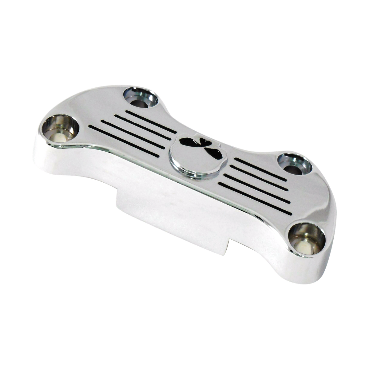 MotoTown Skull Handlebar Top Clamp with Long Skirt - Chrome for 1974+ FX / FXR / FLH / FXST