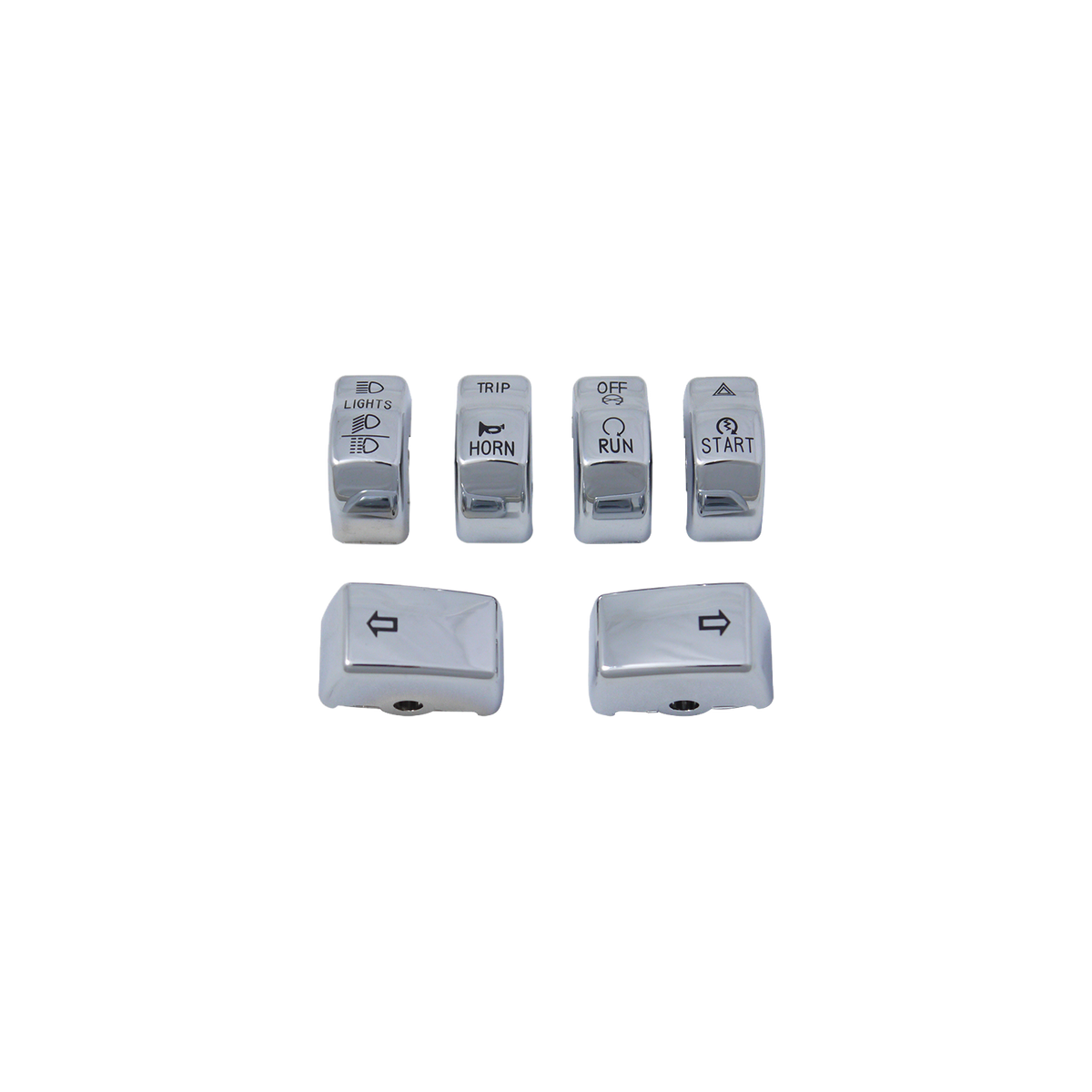 MotoTown Handlebar Control 6-Piece True-Replica Switch Cap Kit - Chrome for 2012 FLSTSE3 / FXSTI and 2012-2013 FXS