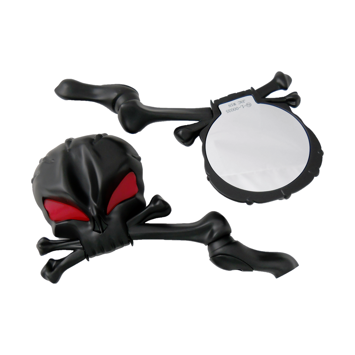 MotoTown Mirror Set, Bone Stem, Skull Head, Black, With Red Eye