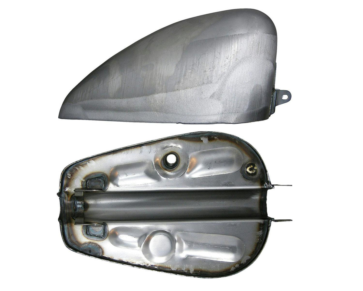 Neofactory 008500 unpainted 3.1 gal King fuel tank - side and underside views