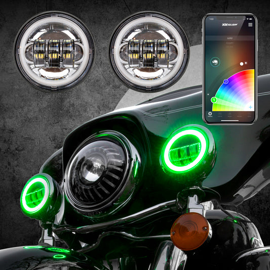 XKGLOW 4.5 吋 鍍鉻 RGB LED Harley 行車燈 XKchrome 藍牙 App 控制 套件｜XK042011-W