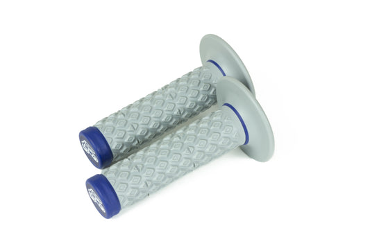 Renthal Soft/Firm MX 雙配方 握把 錐形 1/2 格紋 - 灰色/藍色｜G206