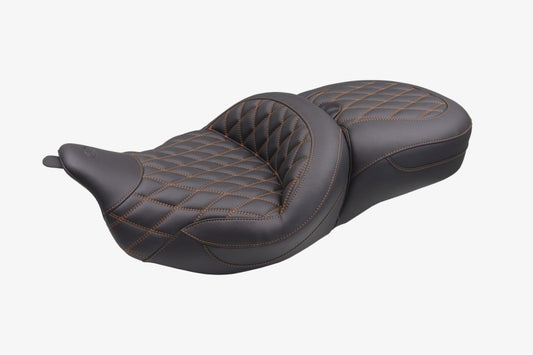 Mustang Seats 08-25 Harley FL Touring Rd King Sp, Rd Glide Ltd, Dble 菱形紋 Super Touring - 黑色/MO｜89538MO