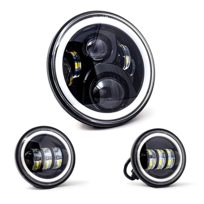 Letric Lighting 7 吋 全環光圈 黑色 LED 頭燈 附 (2) 4.5 吋 全環光圈 黑色 輔助燈｜LLC-LHK-7BH