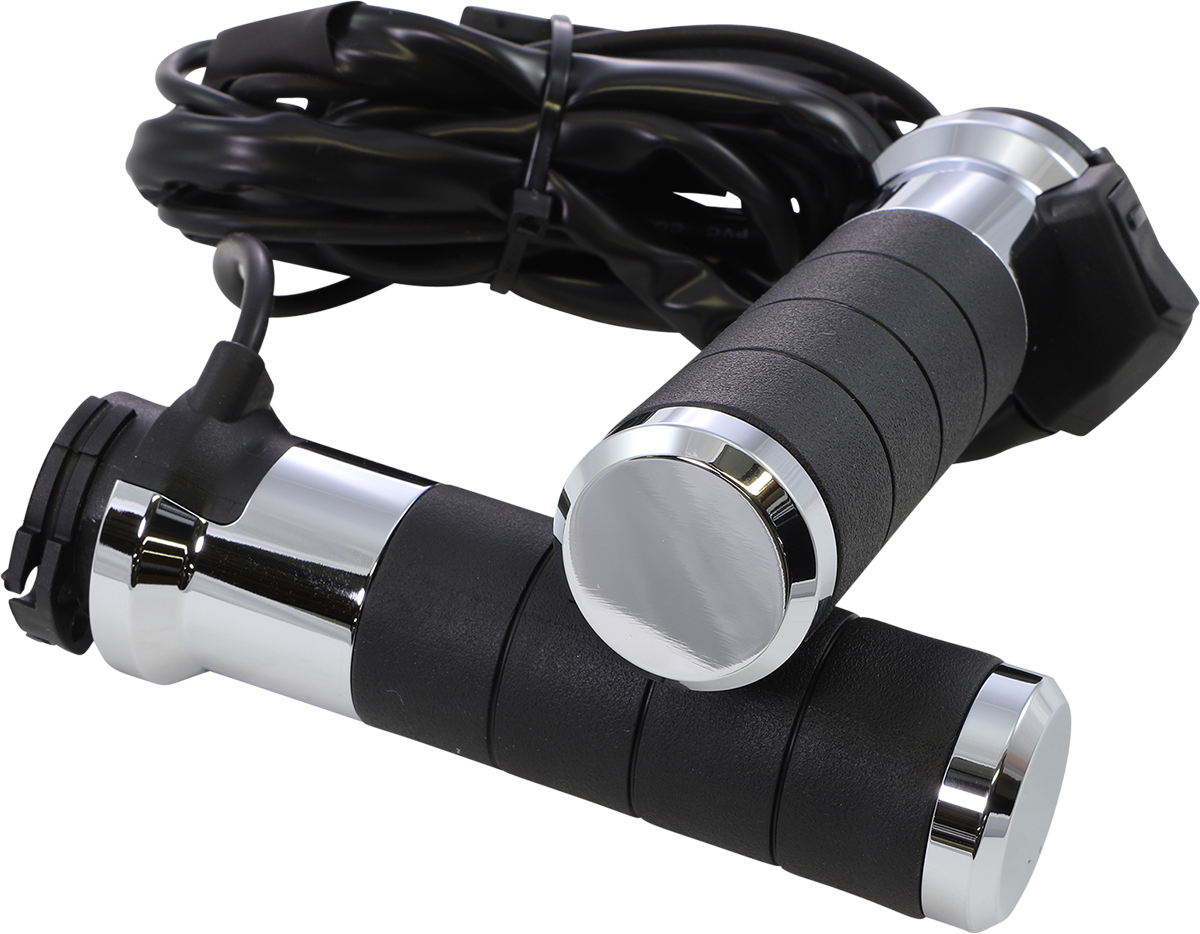 Koso AX068M10 Titan-X Heated Grips - Chrome, Cable Throttle