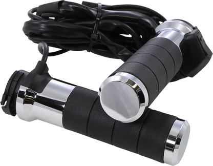 Koso AX068M10 Titan-X Heated Grips - Chrome, Cable Throttle