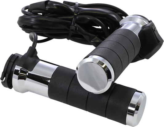 Koso AX068M10 Titan-X Heated Grips - Chrome, Cable Throttle