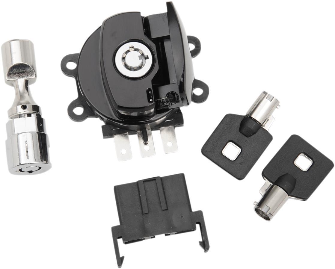 Drag Specialties GLOSS BLACK SIDE HINGE IGNITION SWITCH WITH FORK LOCK - DRG-2106-0253