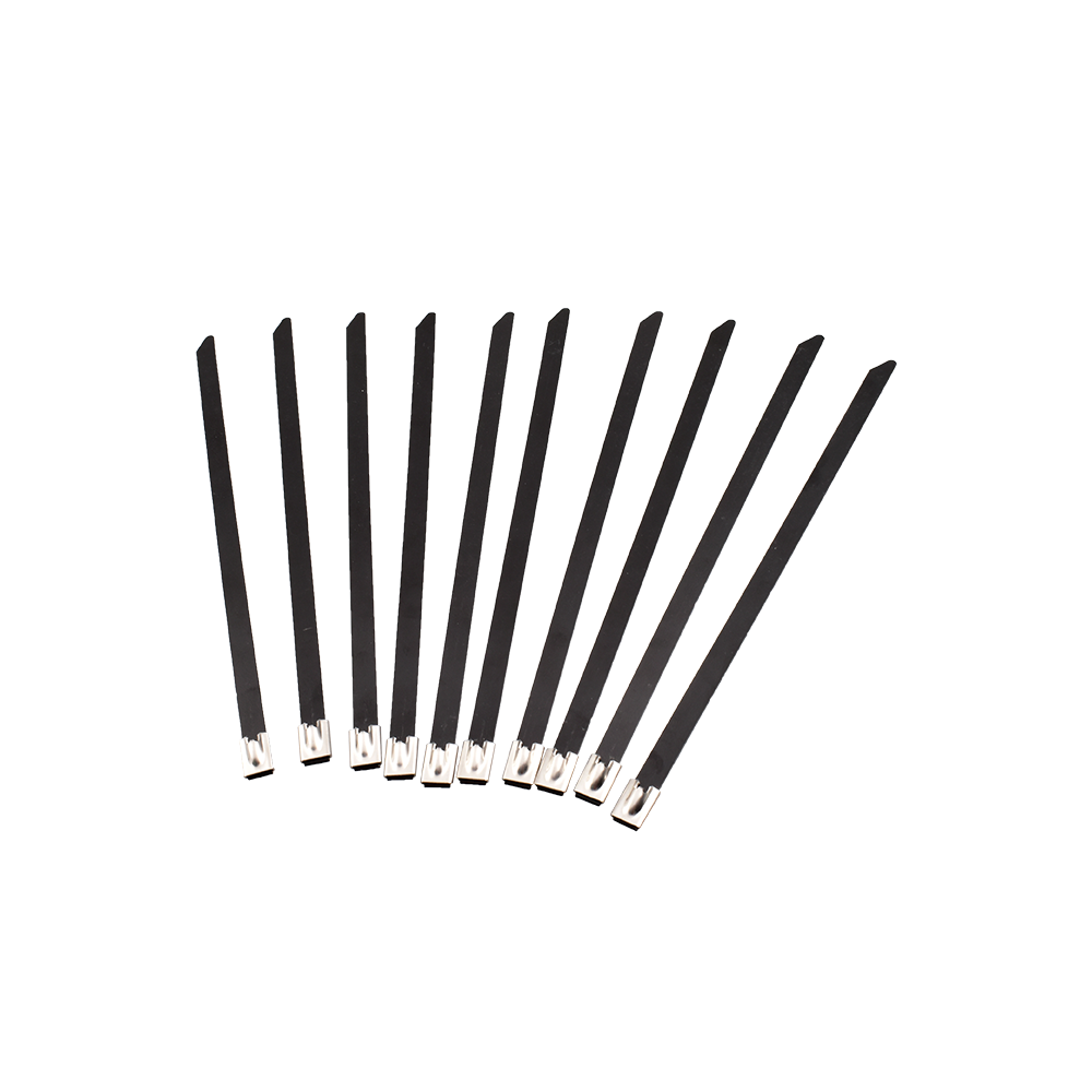 MotoTown 10-Pack Exhaust Wrap Cable Ties, 200 mm, Black Stainless Steel - FG-030067