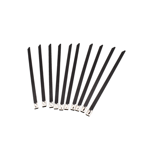 MotoTown 10-Pack Exhaust Wrap Cable Ties, 200 mm, Black Stainless Steel - FG-030067