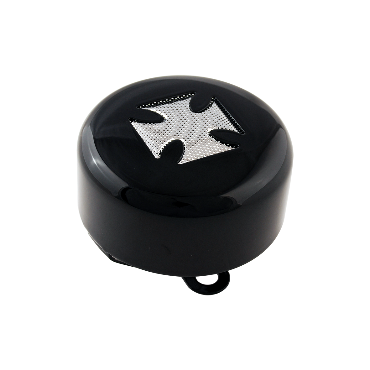MotoTown Horn Cover, Maltese Cross, Round, Black for 1993-2025 models with side mounted horn - FG-080072