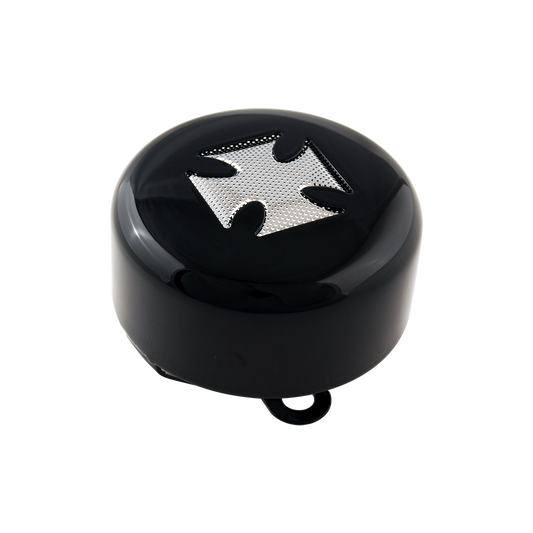 MotoTown Horn Cover, Maltese Cross, Round, Black for 1993-2025 models with side mounted horn - FG-080072