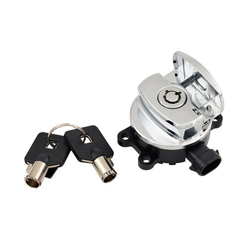MotoTown Ignition Switch, Side Hinge, Smooth, Chrome, Round Key
