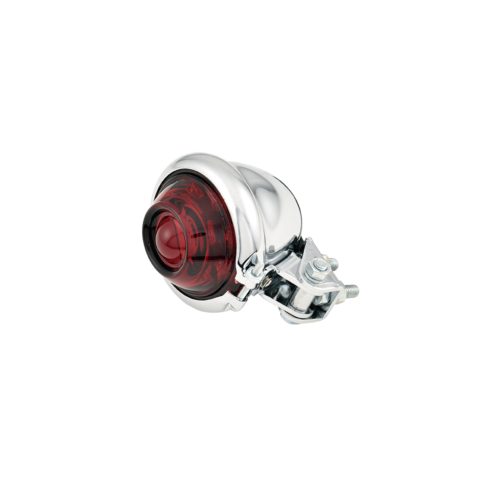 MotoTown Taillight, Bates Style, Chrome, LED, With Red Lens - FG-090006
