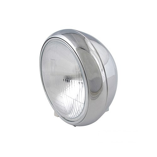 MotoTown Headlight Assembly, 7 in., 12 V, 60/55 W, H4, Bottom Mount, Chrome for 1986-2017 Softail