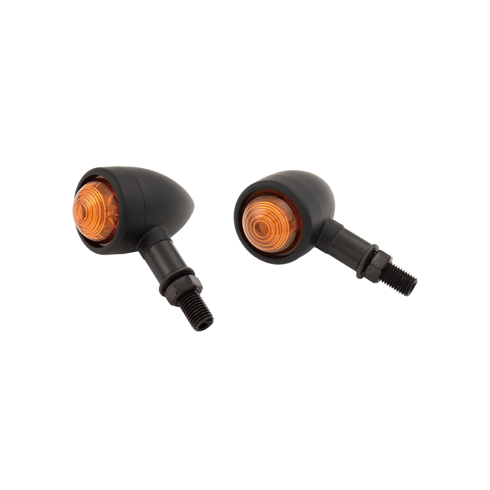 MotoTown Mini Bullet Turn Signal Pair, Aluminum Housing - Black / Amber - FG-090093