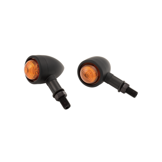 MotoTown Mini Bullet Turn Signal Pair, Aluminum Housing - Black / Amber - FG-090093
