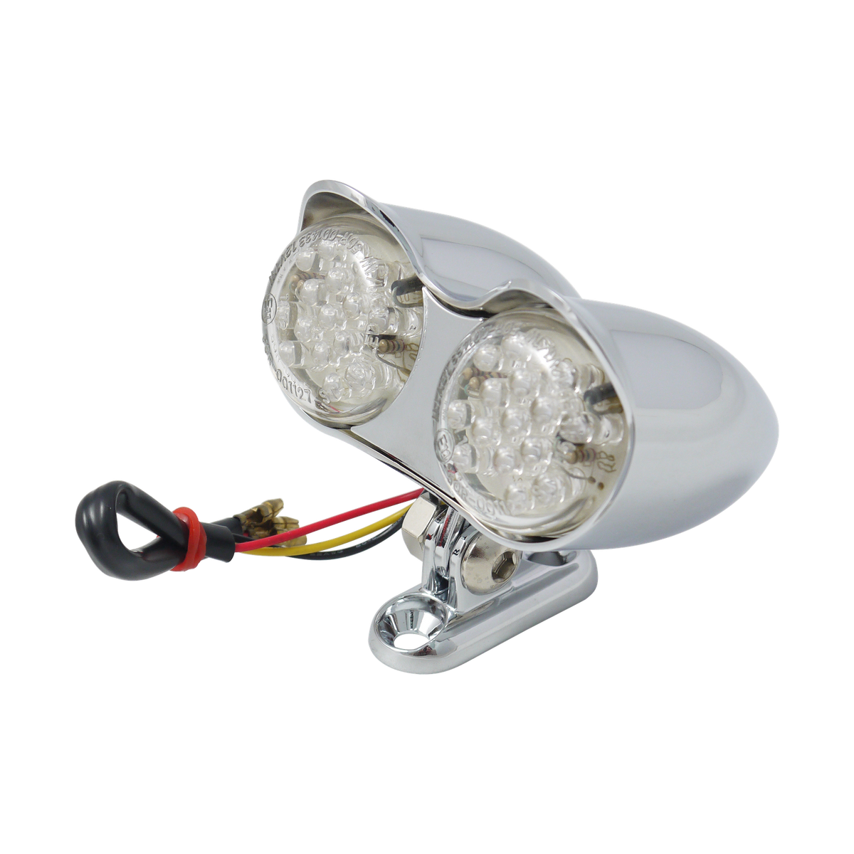 MotoTown Taillight Assembly, Oval, Chrome, Red Lens, Dual LED (FG-090121)