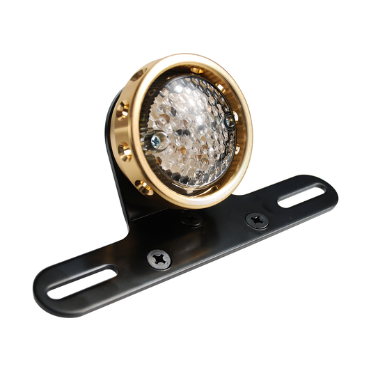 MotoTown Beebob-Style LED Taillight with Mounting Bracket - Brass / Black - Red / Clear (FG-090124)
