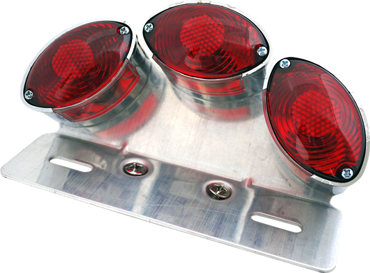 MotoTown Triple Oval Cateye Taillight Assembly - Red Lenses / Silver Bracket, 12 V - FG-090129