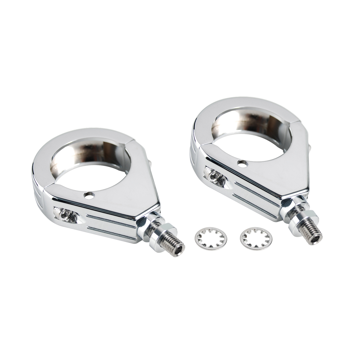 MotoTown Turn Signal Clamp Kit With Hardware, Front, 39 mm Fork, Chrome (FG-090225)