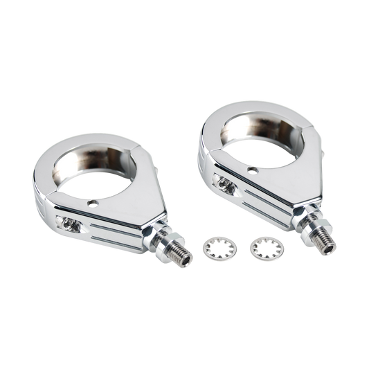 MotoTown Turn Signal Clamp Kit With Hardware, Front, 39 mm Fork, Chrome (FG-090225)
