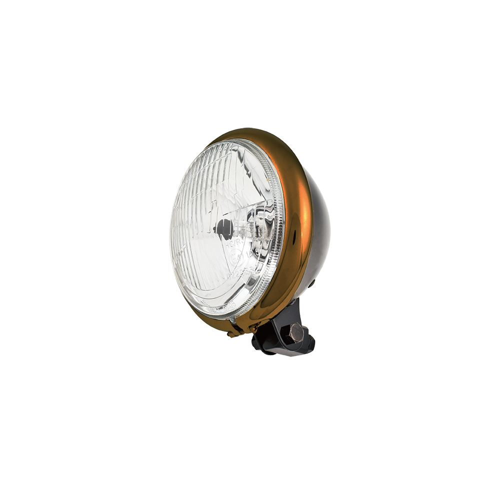 MotoTown Headlamp, 5.75 in., Bates Style, Black, With Gold Ring - FG-090242