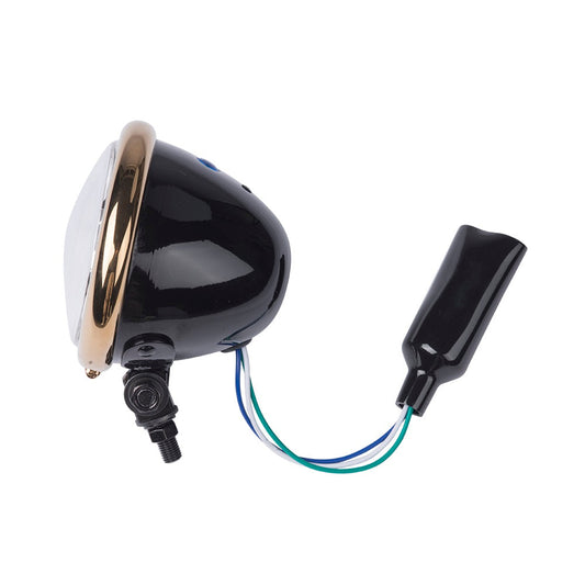 MotoTown Headlamp, 4.5 in., Bates Style, Black, With Gold Ring - FG-090243