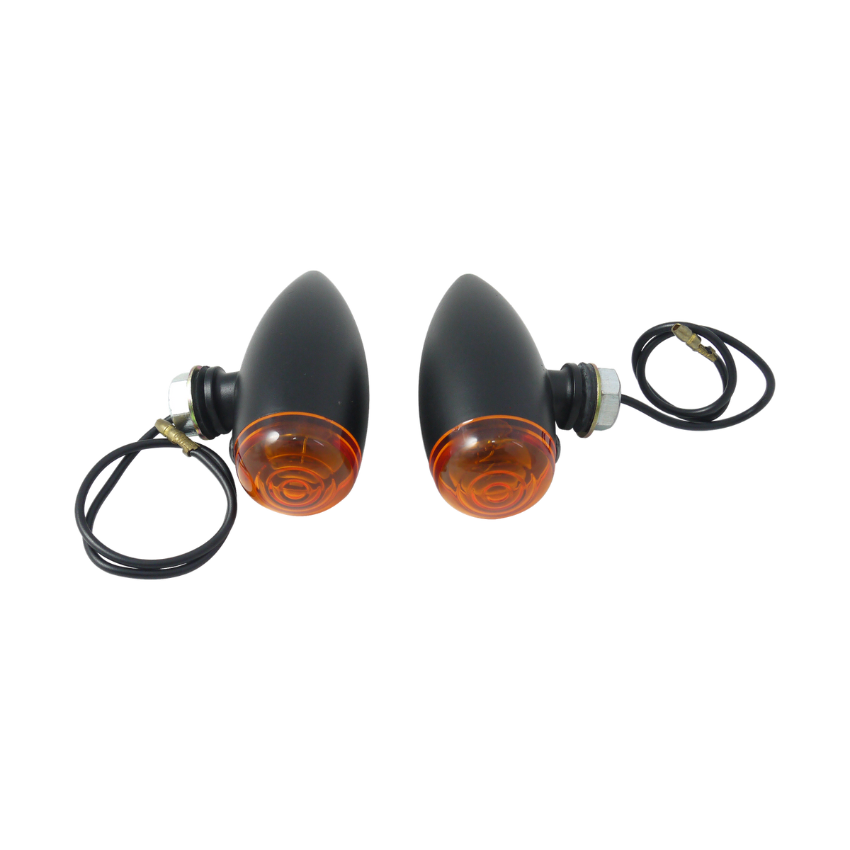 MotoTown Retro Bullet Turn Signal Pair, Bulb, Amber Lens, Black (FG-090259)