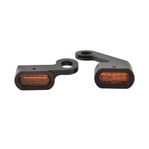 MotoTown Under-Control LED Turn Signal Pair, Amber Lens - Black for Cable-Clutch Big Twin
