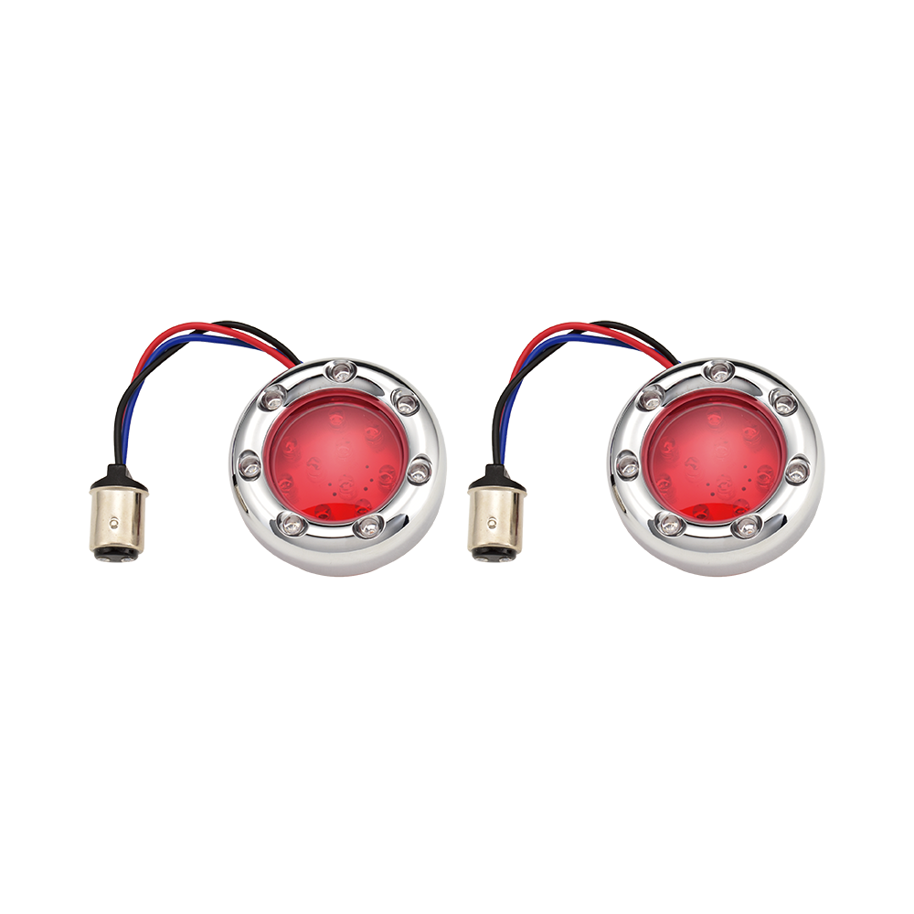 MotoTown LED Turn Signal Bezel, Chrome, With Red Lens - FG-090291
