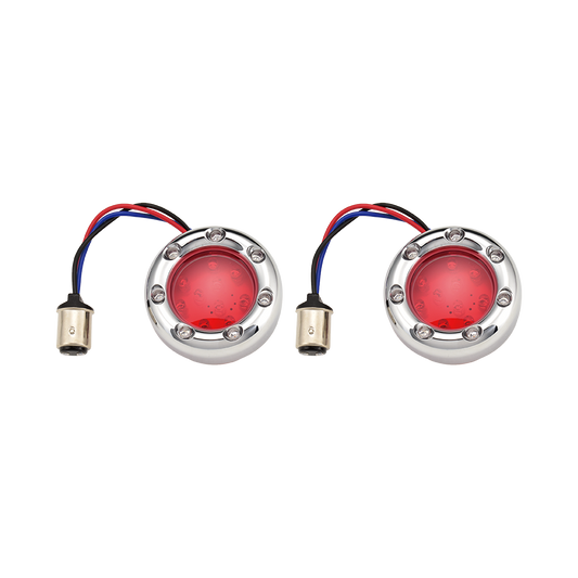 MotoTown LED Turn Signal Bezel, Chrome, With Red Lens - FG-090291