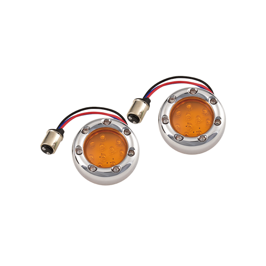 MotoTown LED Turn Signal Bezel, Chrome, With Amber Lens - FG-090292