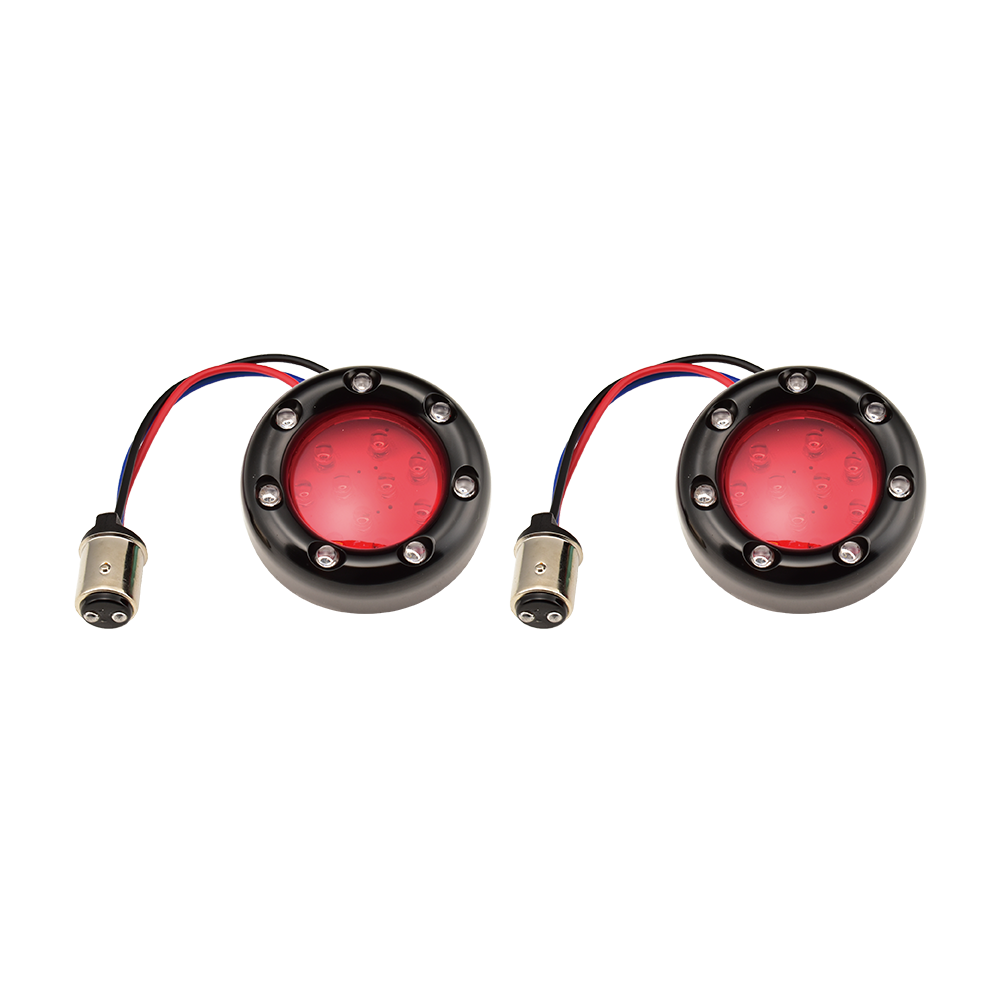 MotoTown LED Turn Signal Bezel, Black, With Red Lens - FG-090293