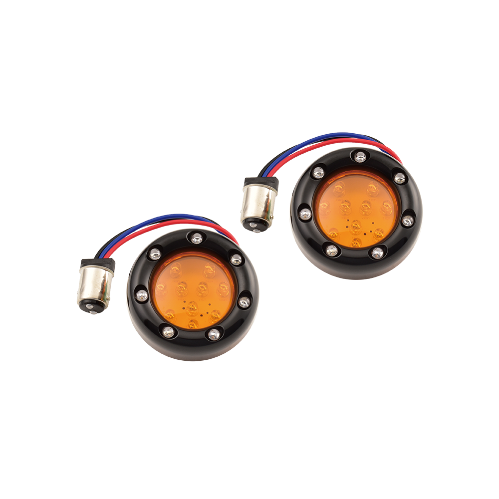 MotoTown LED Turn Signal Bezel, Black, With Amber Lens - FG-090294