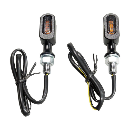 MotoTown Mini Block LED Turn Signal Pair - Black with Smoke Lenses