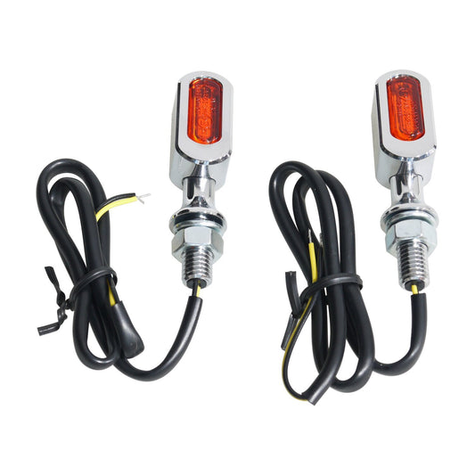 MotoTown Mini Block LED Front Turn Signal Pair - Chrome with Amber Lenses