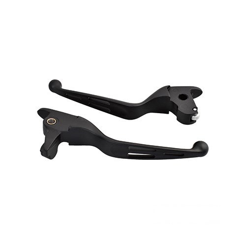 MotoTown Wide-Blade Drilled Brake and Hydraulic-Clutch Lever Pair - Matte Black