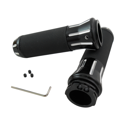 MotoTown Cobra Contrast-Cut Grip Set - Black / Clear Cut for 1 in. Cable-Throttle Handlebars (FG-100071)