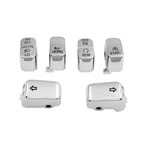 MotoTown 6-Piece Aluminum Standard-Control Switch Cap Kit - Chrome for 1996-2017 H-D Models