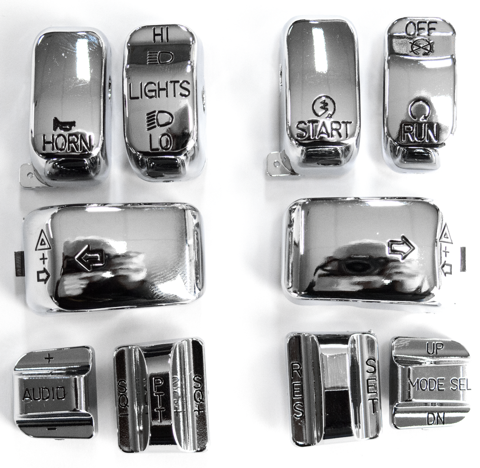 MotoTown 10-Piece Audio and Cruise Control Switch Cap Kit - Chrome for Selected 1996-2013 Touring Models
