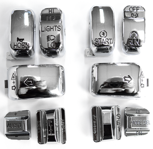 MotoTown 10-Piece Audio and Cruise Control Switch Cap Kit - Chrome for Selected 1996-2013 Touring Models