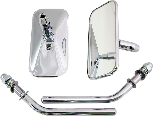 MotoTown Mirror, Rectangular, Steel, Chrome for 1982+ Harley-Davidson - FG-100177