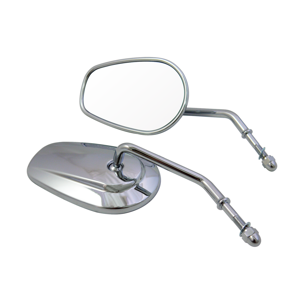 MotoTown Tapered Short-Stem Mirror Pair - Chrome for 1982-2021 Dyna, Softail, Sportster & Touring (FG-100183)