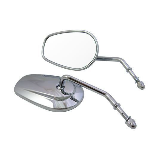 MotoTown Tapered Short-Stem Mirror Pair - Chrome for 1982-2021 Dyna, Softail, Sportster & Touring (FG-100183)