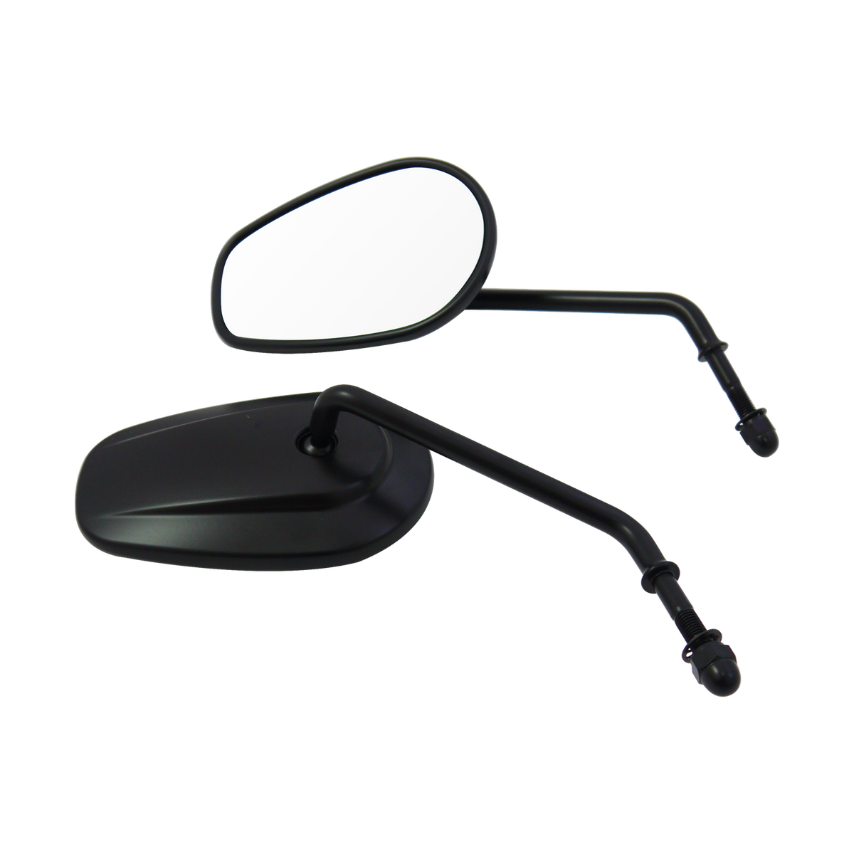 MotoTown Tapered Long-Stem Convex Mirror Pair - Black for 1982-2021 Dyna, Softail, Sportster & Touring (FG-100184)